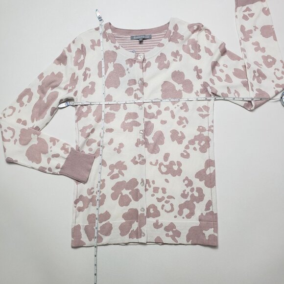 Daniel Rainn Cardigan Sweater Women Small Light Mauve White Abstract Flower Chic - Picture 6 of 16